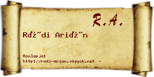 Rádi Arián névjegykártya